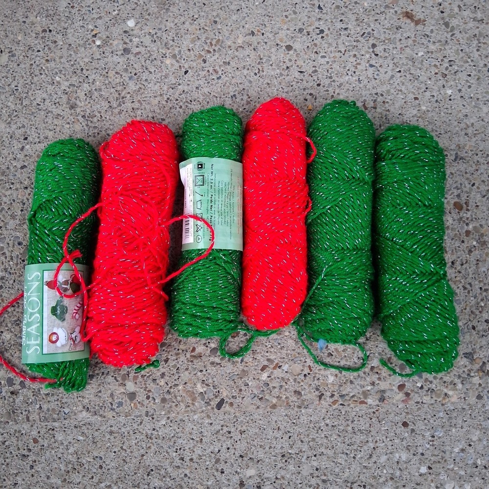 Vintage Caron Simply Soft Seasons Christmas Glitter Yarn Red Green Lot Of 6